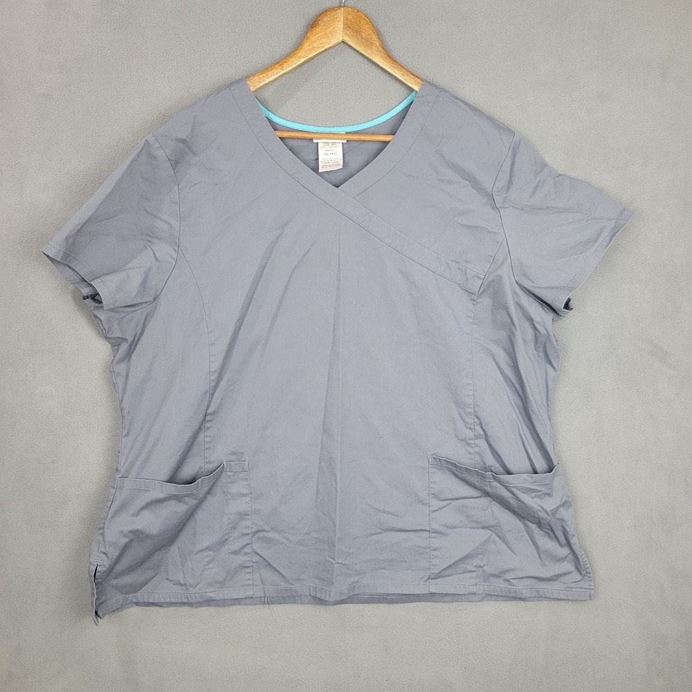 Scrubstar Mock Wrap Scrub Top Womens 3X Gray Cotton Stretch Side Slit Medical